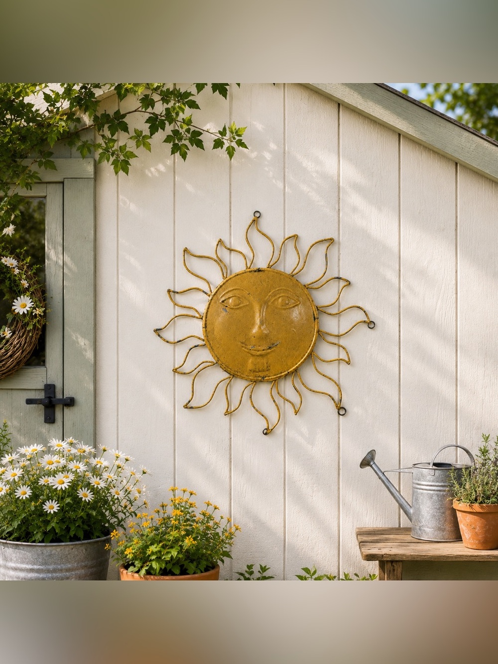 Vintage Handcrafted Metal Sun Face Wall Hanging 17.5”